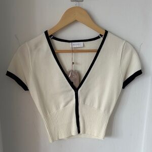 Meshki V-Neck Cream and Black Sweater Top